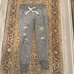 NSF Pants Womens Gray Fleece Pull On Distressed Drawstring Sweatpants Size P